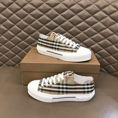 Beige Checkered Platform Sneakers