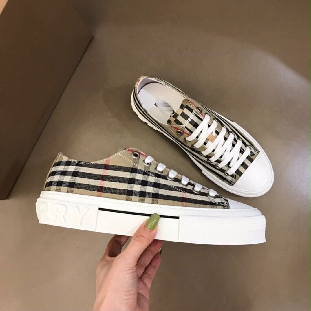 Beige Checkered Platform Sneakers